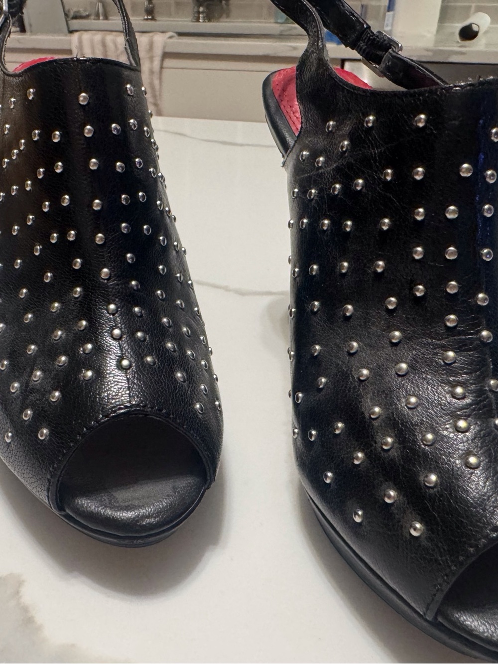 White House Black Market Black Studded Peep-Toe Slingback Heels
